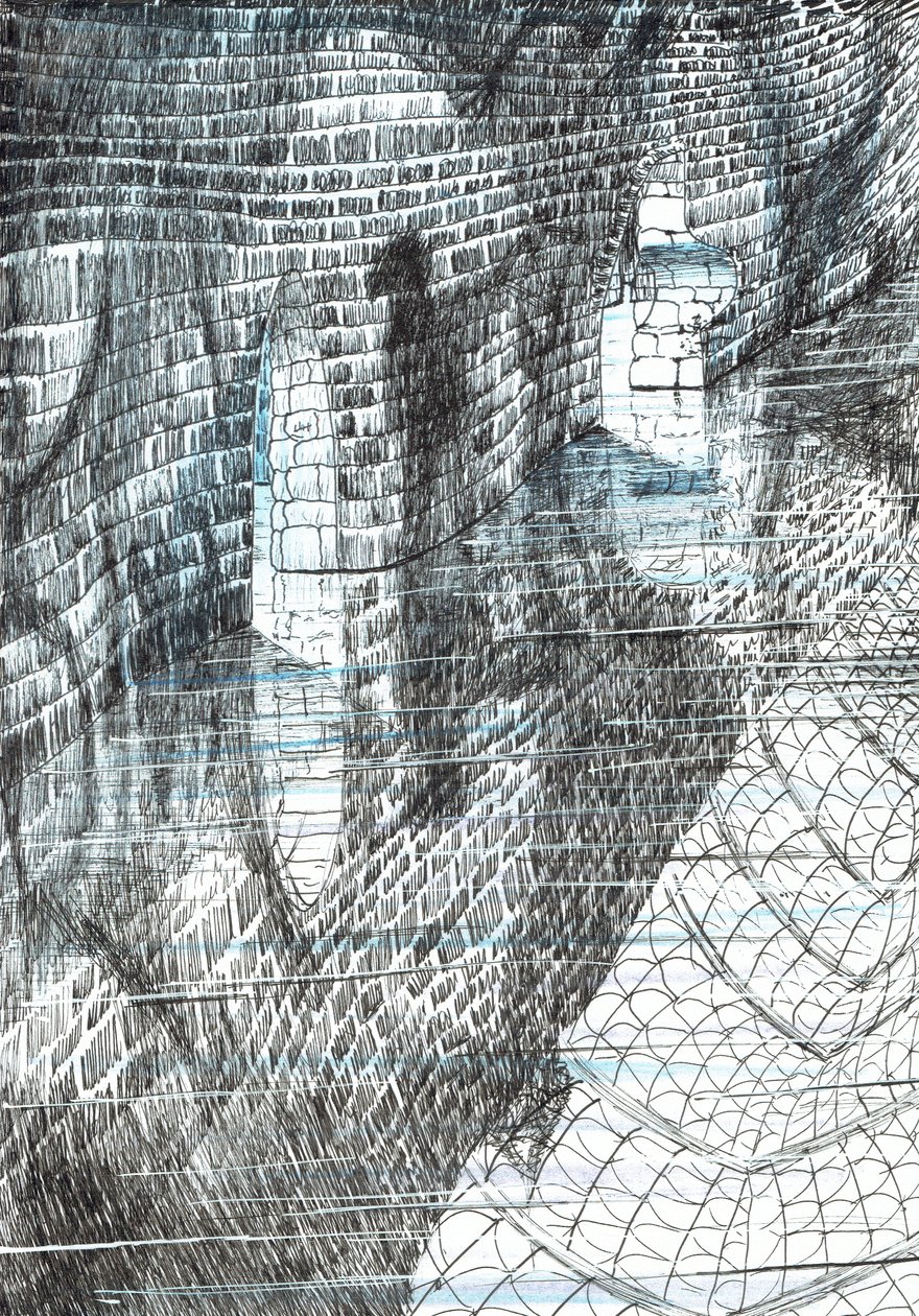 sivu 17, Linna Findhornin metsässä, 2006, (muste paperille) tekijältä Vincent Alexander Booth