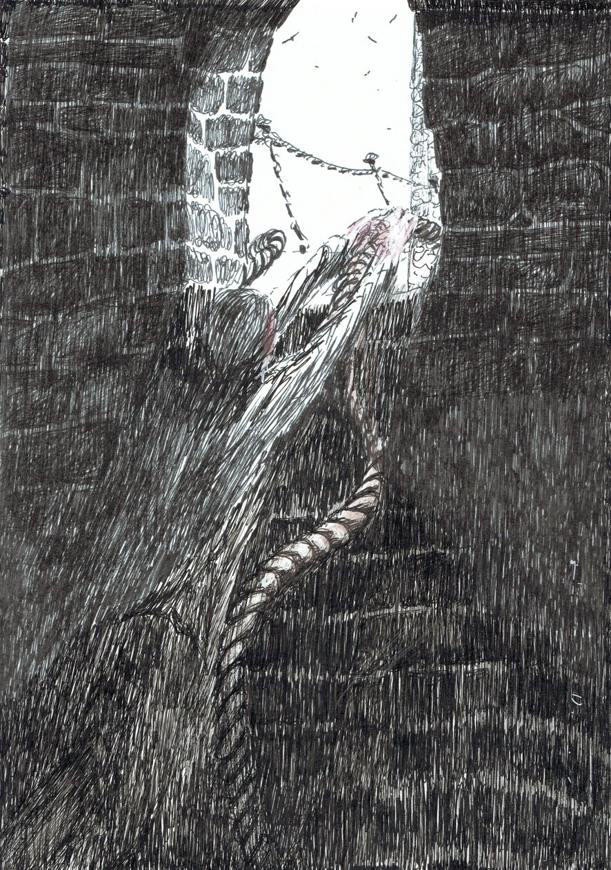 sivu 33, Linna Findhornin metsässä, 2006, (muste paperille) tekijältä Vincent Alexander Booth