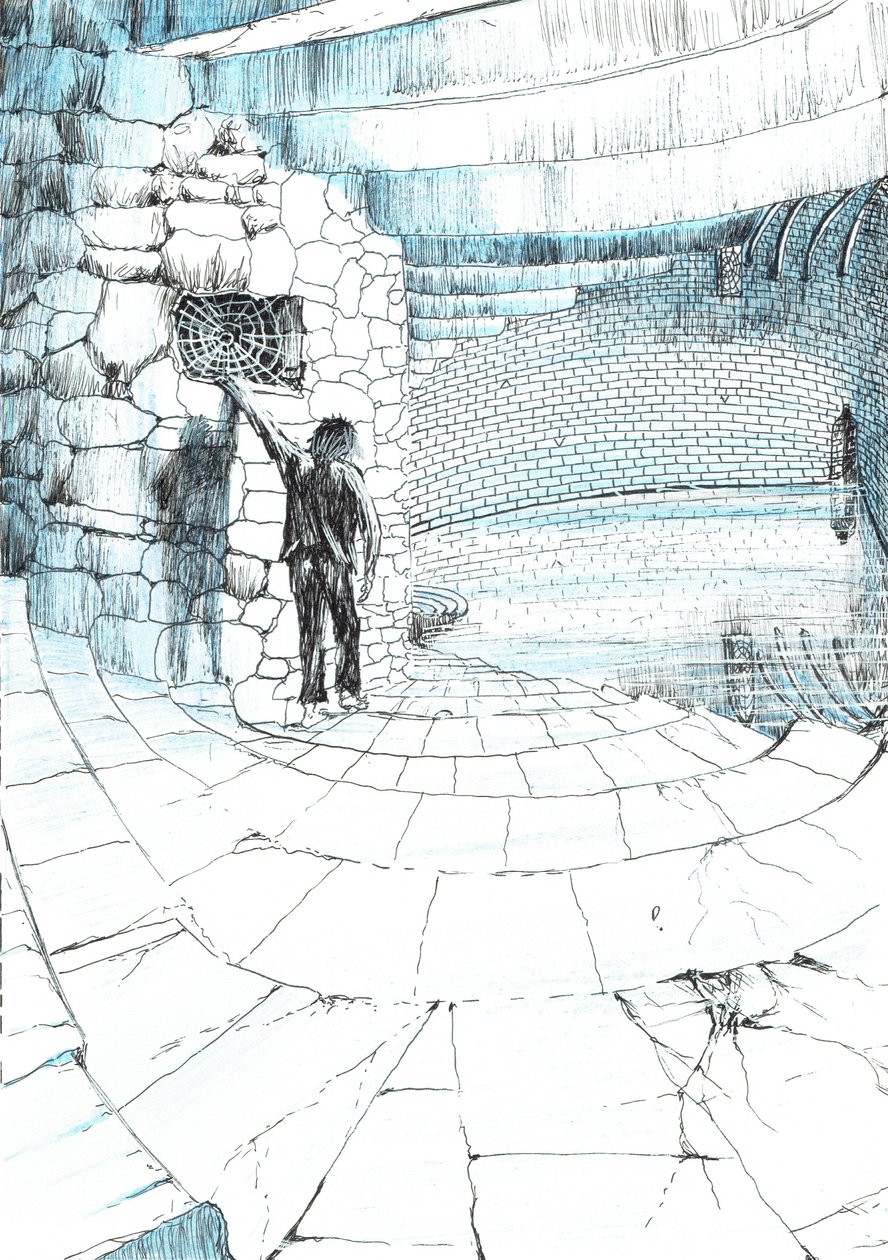 sivu 39, Linna Findhornin metsässä, 2006, (muste paperille) tekijältä Vincent Alexander Booth