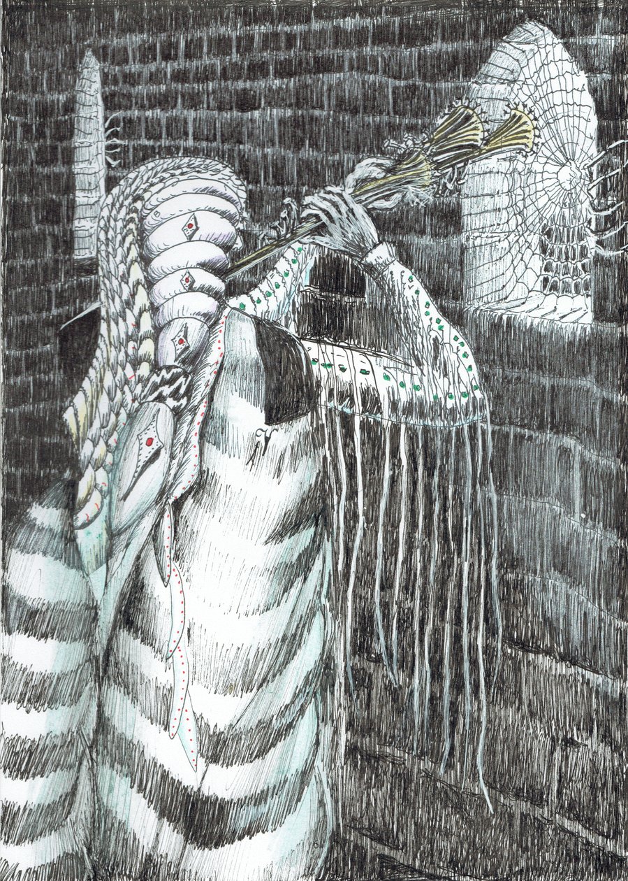 sivu 7, Linna Findhornin metsässä, 2006, (muste paperille) tekijältä Vincent Alexander Booth