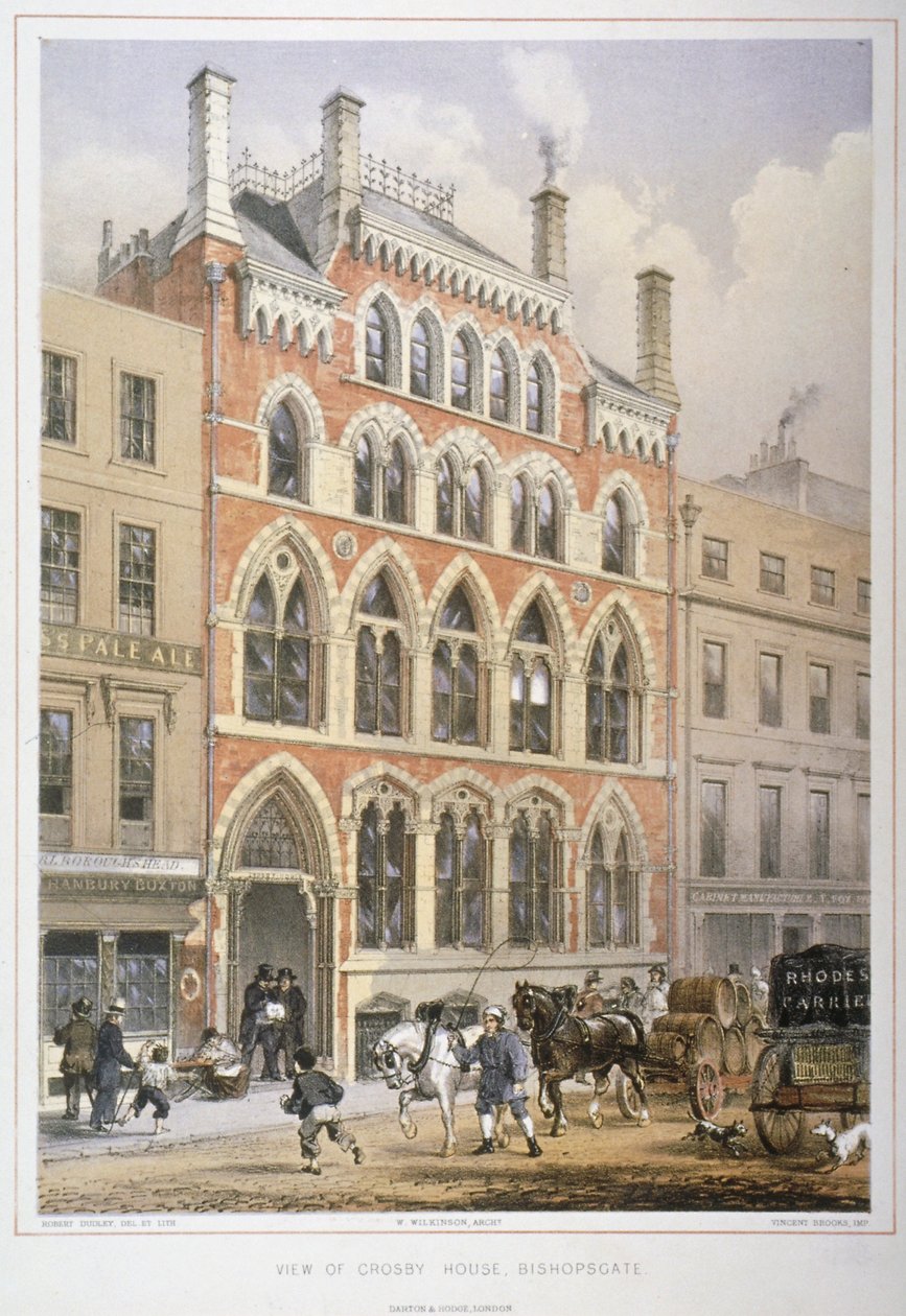 Crosby Hall osoitteessa 95 Bishopsgate, Lontoon kaupunki, 1860 tekijältä Vincent Brooks