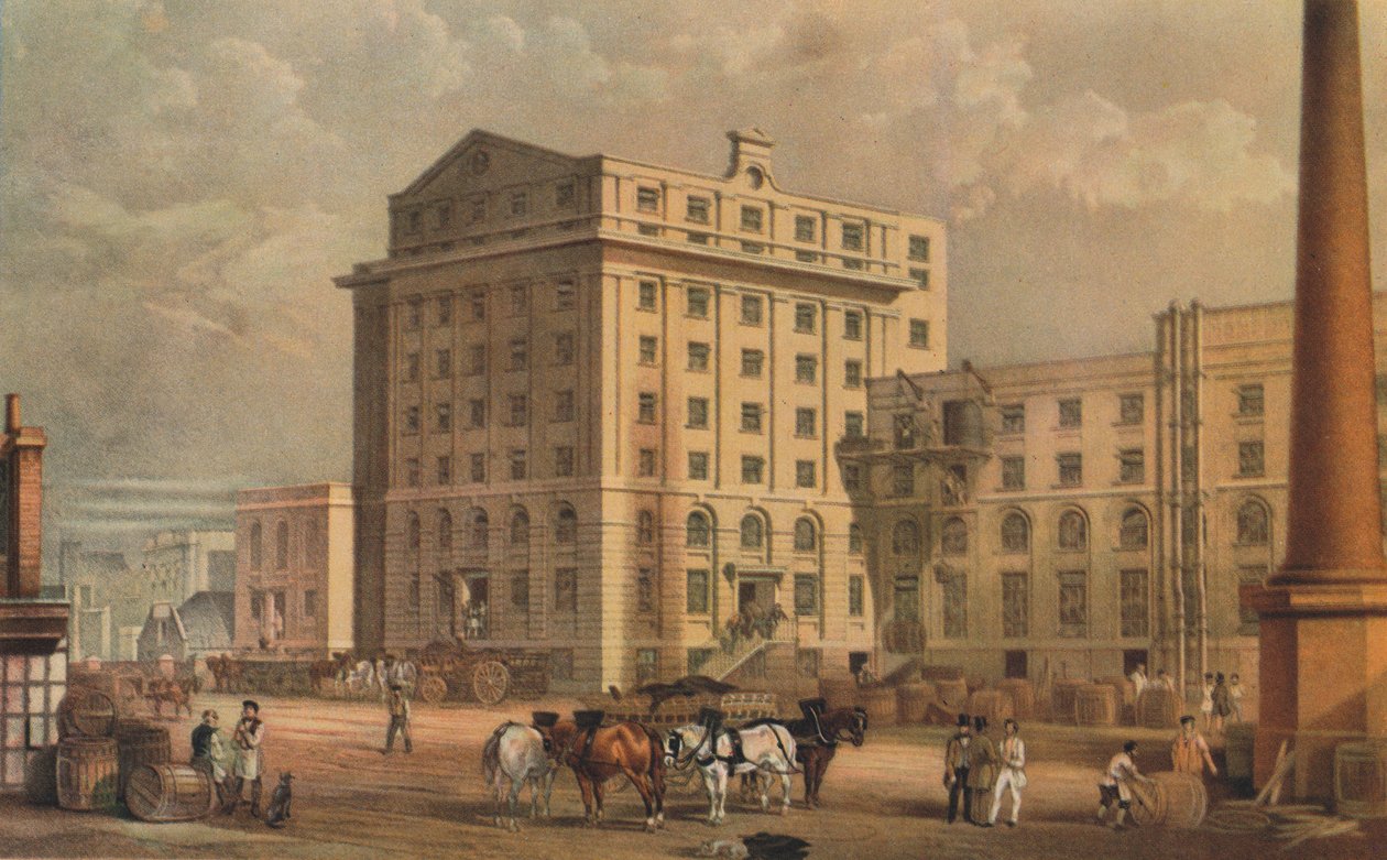 Sokerinjalostamo Leman Streetissä, Stepneyssä, Lontoossa, 1851 tekijältä Vincent Brooks