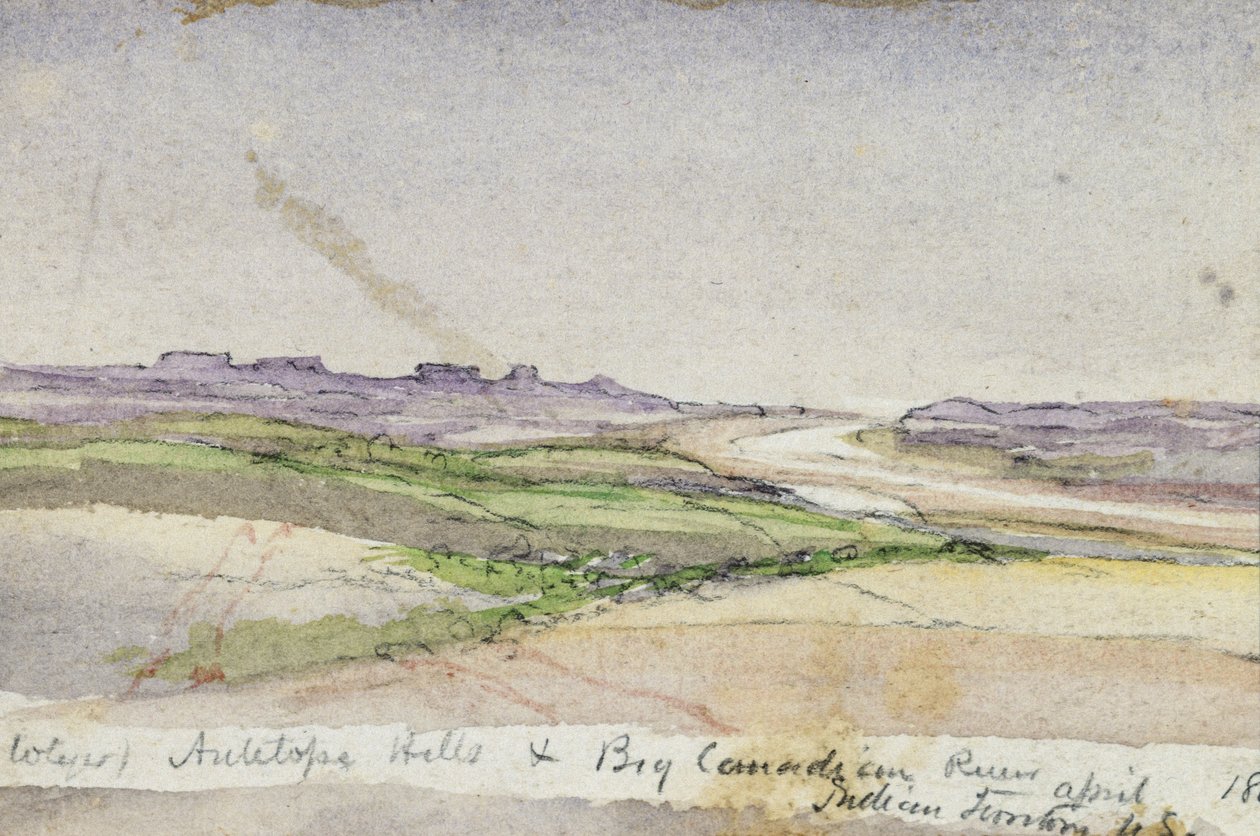 Antelope Hills and Big Canadian River, 1869 (akvarelli paperille) tekijältä Vincent Colyer