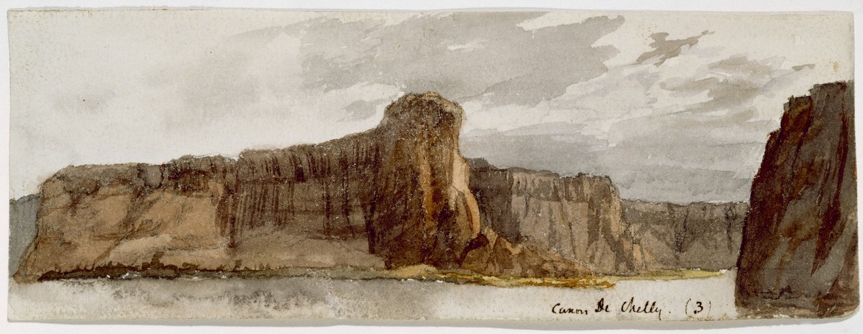 Canyon de Chelly No. 3 (Canyon de Chelly, ArizonaCarsons Needle500 jalkaa), 1869-1871 (akvarelli) tekijältä Vincent Colyer