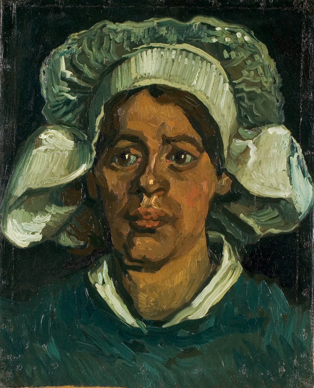 Valkoisella hupulla pukeutuneen talonpojan pää, 1884-1885. tekijältä Vincent van Gogh