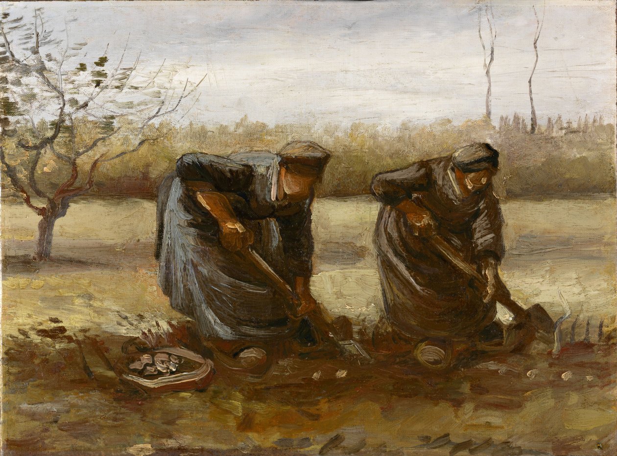 Kaksi talonpojan naista kaivamassa perunoita, 1885. tekijältä Vincent van Gogh