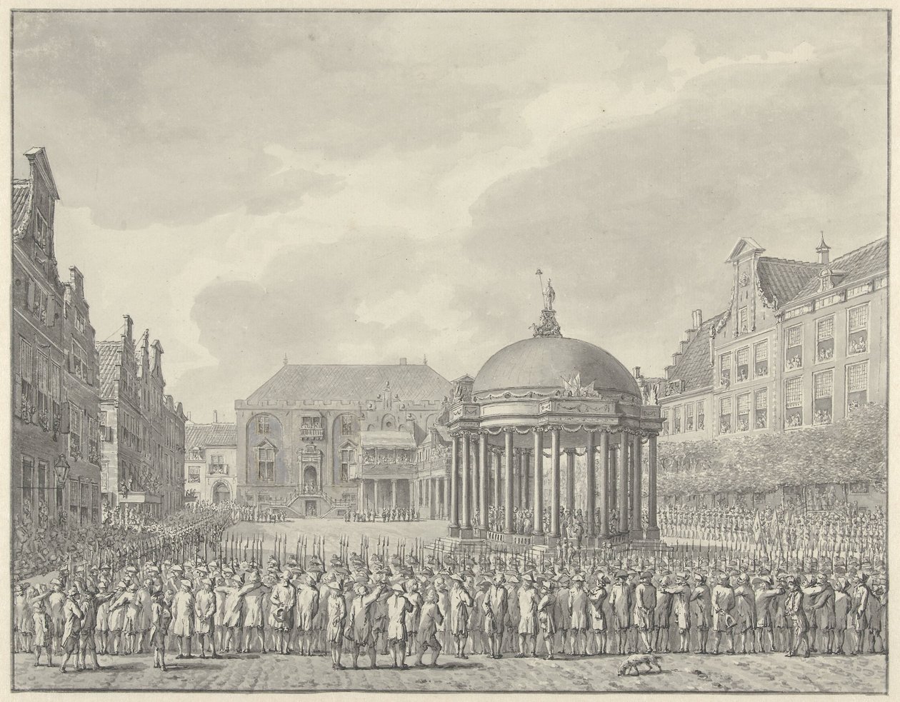 Vannoi hallituksen määräyksen Grote Marktista Haarlemissa 5. syyskuuta 1787 tekijältä Vincent Jansz. van der Vinne (signed by artist)