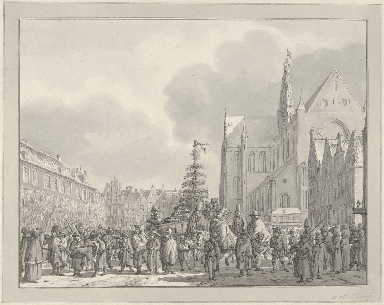 Ranskalaisten saapuminen Grote Marktille Haarlemiin, 1795 tekijältä Vincent Jansz. van der Vinne