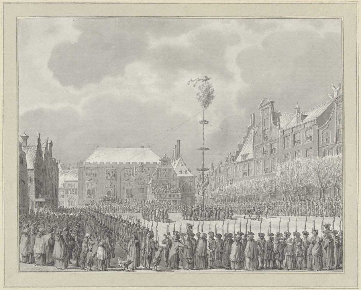 Stadtholder-oikeuden lakkauttaminen Grote Marktissa Haarlemissa, 1795 tekijältä Vincent Jansz. van der Vinne