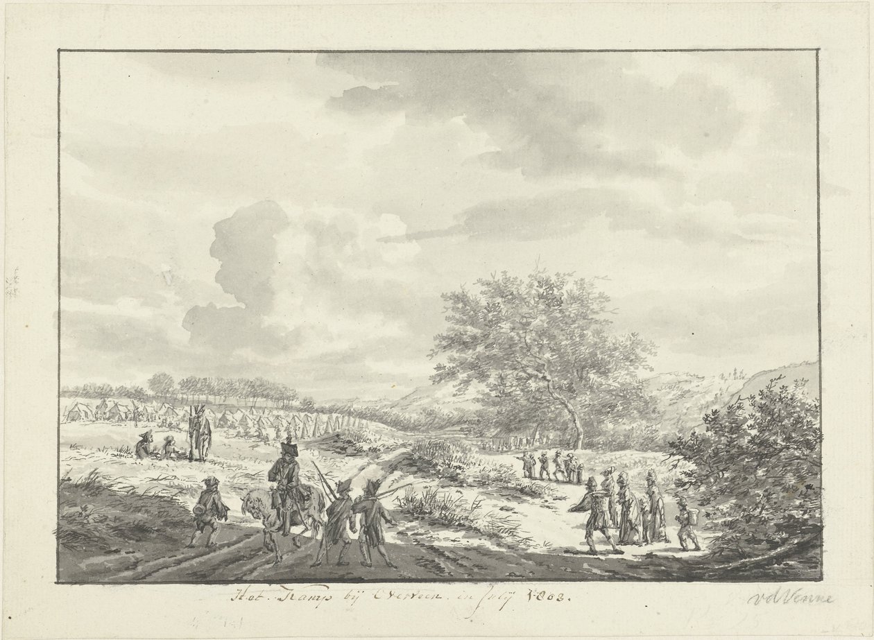 Armeijaleiri dyynillä lähellä Overveeniä heinäkuussa 1803 Leiri lähellä Overveenia, heinäkuussa 1803 (otsikko esineessä) tekijältä Vincent Jansz. van der Vinne