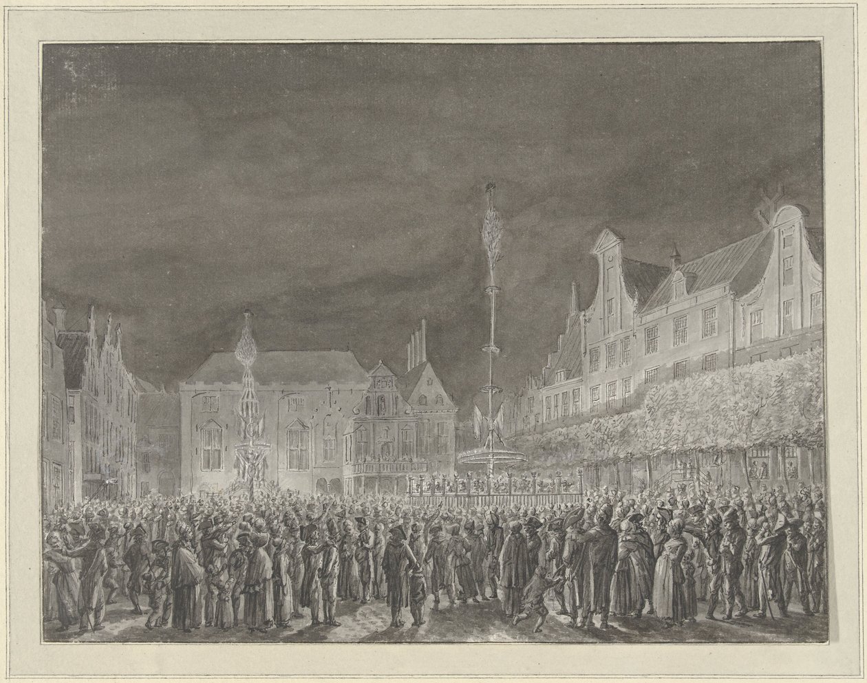 Ranskan kanssa tehdyn liiton julistuksen juhla Grote Marktilla Haarlemissa, 1795 tekijältä Vincent Jansz. van der Vinne