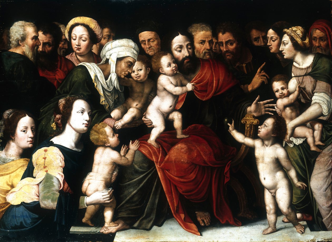 Jeesus pienten lasten kanssa, n. 1559-1589 tekijältä Vincent Sellaer