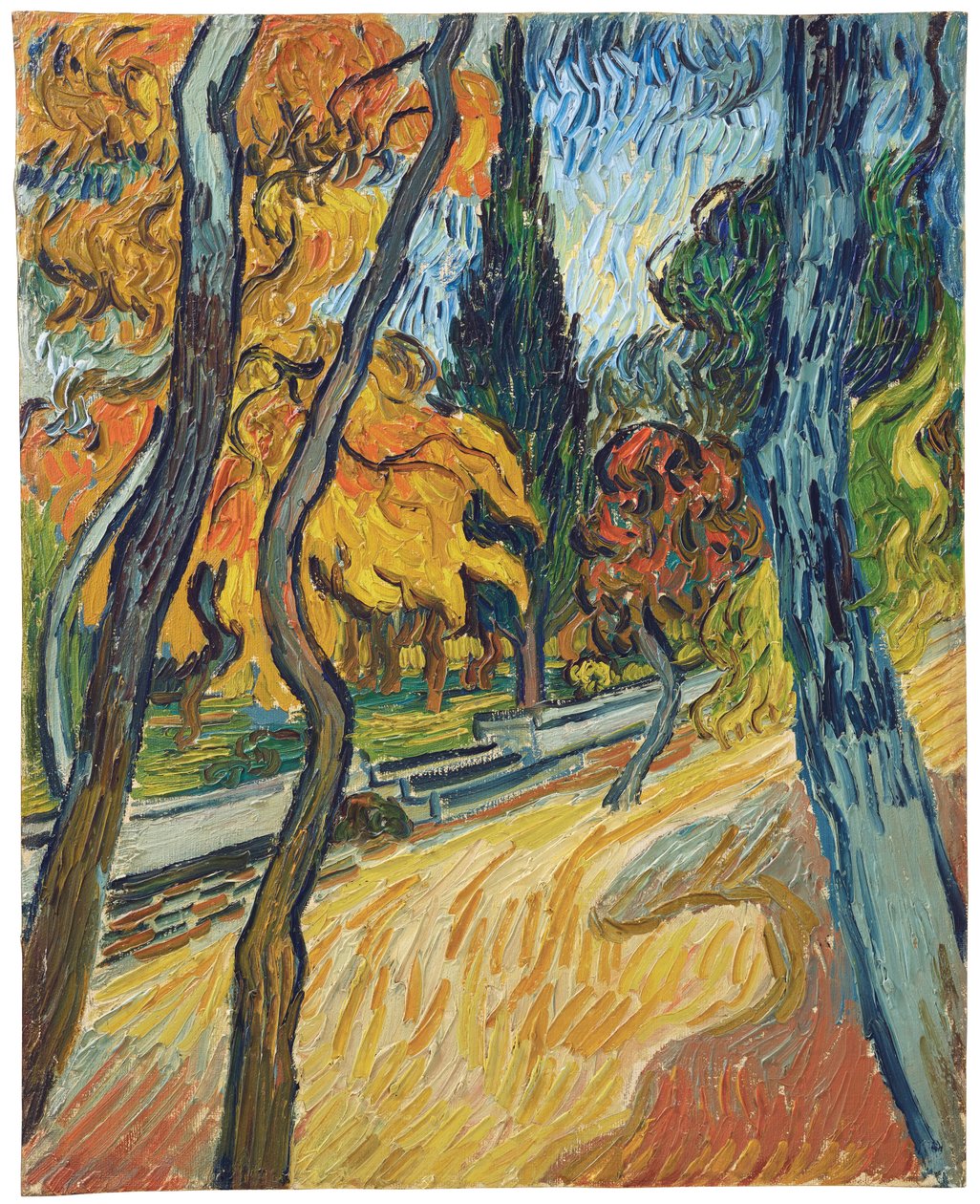 Puut turvapaikan puutarhassa, 1889 tekijältä Vincent van Gogh