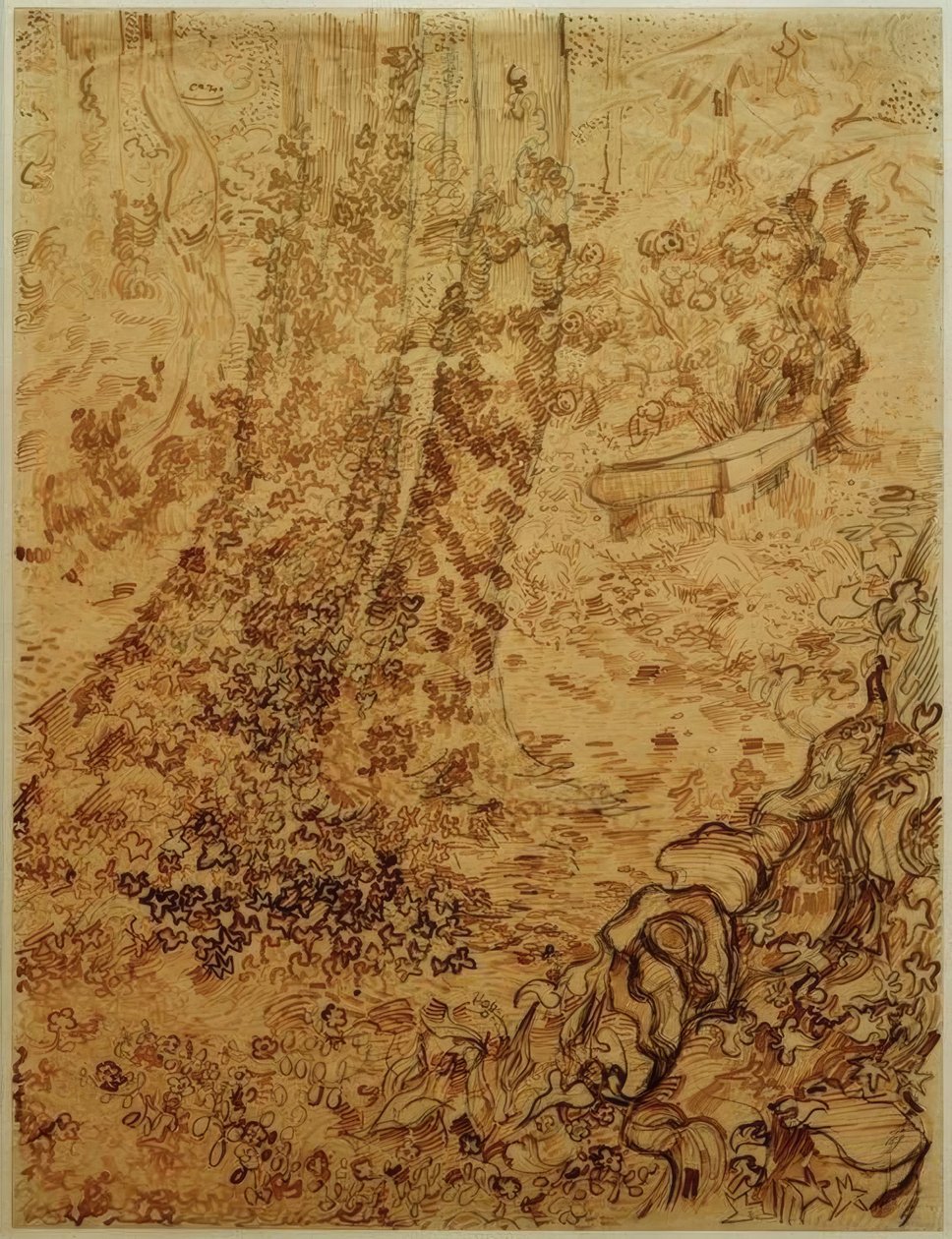 Bäume mit Efeu im Garten der Heilanstalt tekijältä Vincent van Gogh