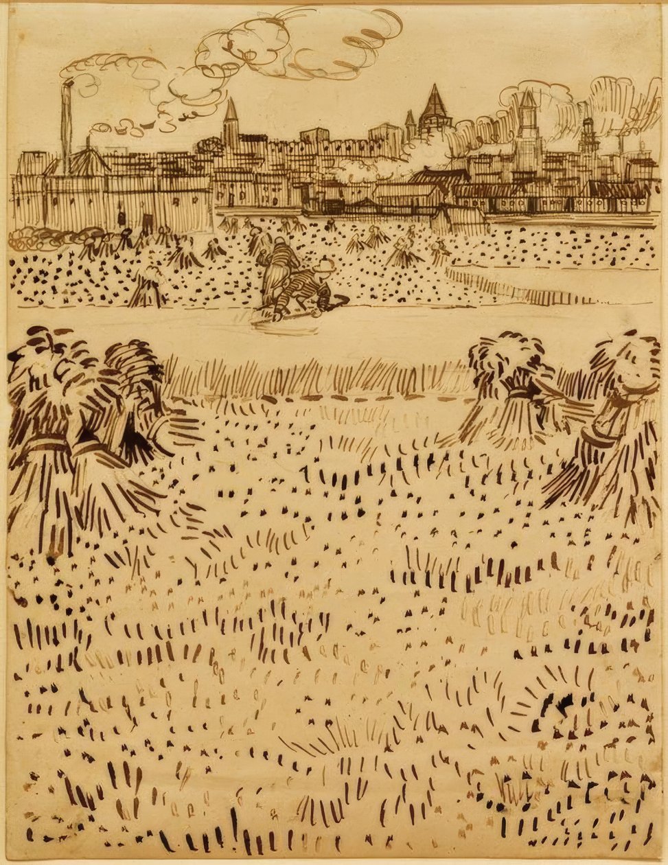 Näkymä Arlesiin maissipeltojen yli tekijältä Vincent van Gogh