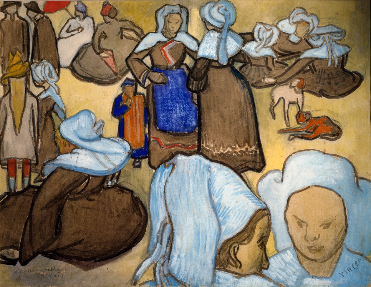 Vincent Van Goghin (1853-1890) Breton Women -vesiväri. Himmeä. 48x67 cm Milano, Galleria d