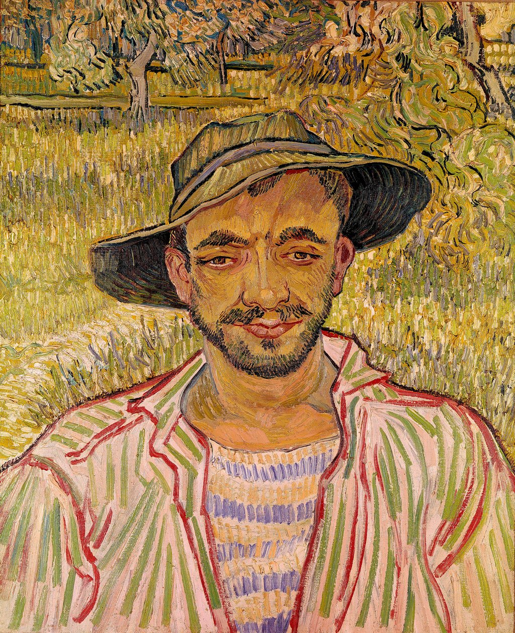 Talonpojan kasvojen rintakuva olkihatulla Vincent Van Goghin (1853-1890) maalaus 1889 Dim. 61x50 cm. Galleria Nazinale d