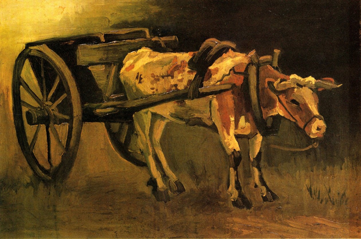 Kärryt, joissa punainen ja valkoinen härkä tekijältä Vincent van Gogh