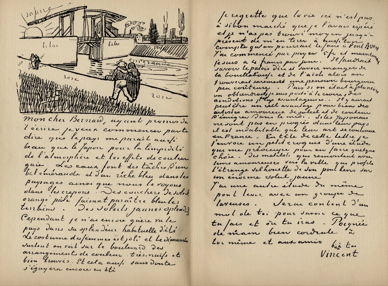 Faksimile Vincent Van Goghin kirjeestä Emile Bernardille 18. maaliskuuta 1888 Julius Meier-Graefen vuonna 1912 julkaistusta kirjasta Vincent van Gogh (painotettu) tekijältä Vincent van Gogh