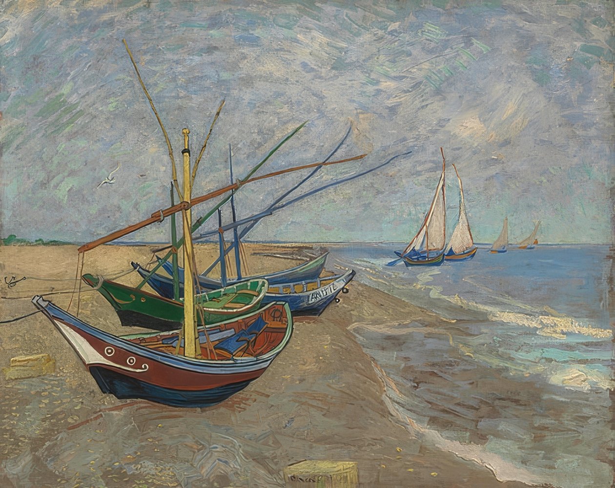 Kalastusveneet Les Saintes-Maries-de-la-Merin rannalla. Arles, kesäkuu 1888 tekijältä Vincent van Gogh