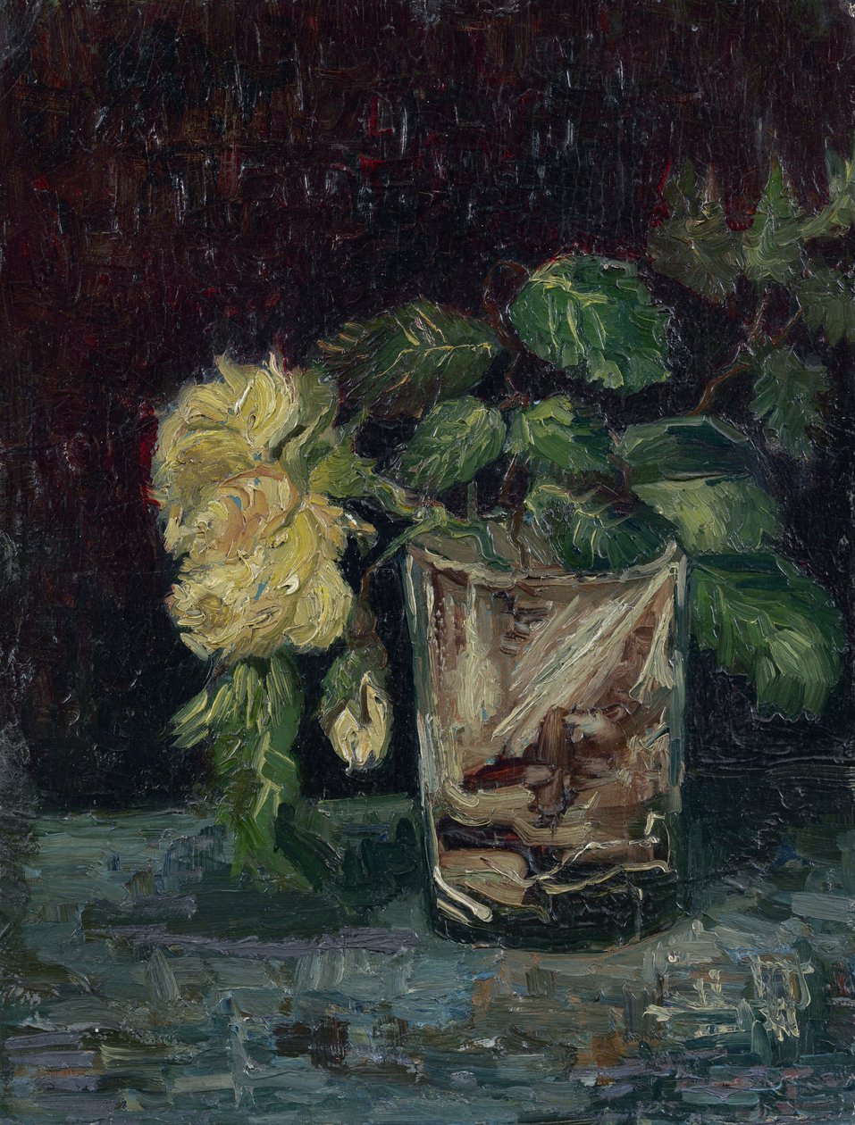 Glass with Yellow Roses (verre avec roses jaunes) par Gogh, Vincent, van (1853-1890). Öljy pahville, koko: 35x27 tekijältä Vincent van Gogh