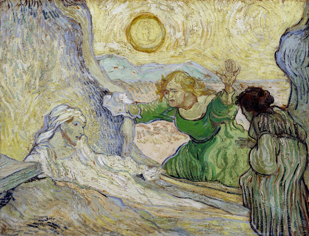 ""Lazaruksen herättäminen"" (Lazaruksen herättäminen (Rembrandtin mukaan)) Vincent van Goghin (1853-1890) maalaus Rembrandtin mukaan tekijältä Vincent van Gogh