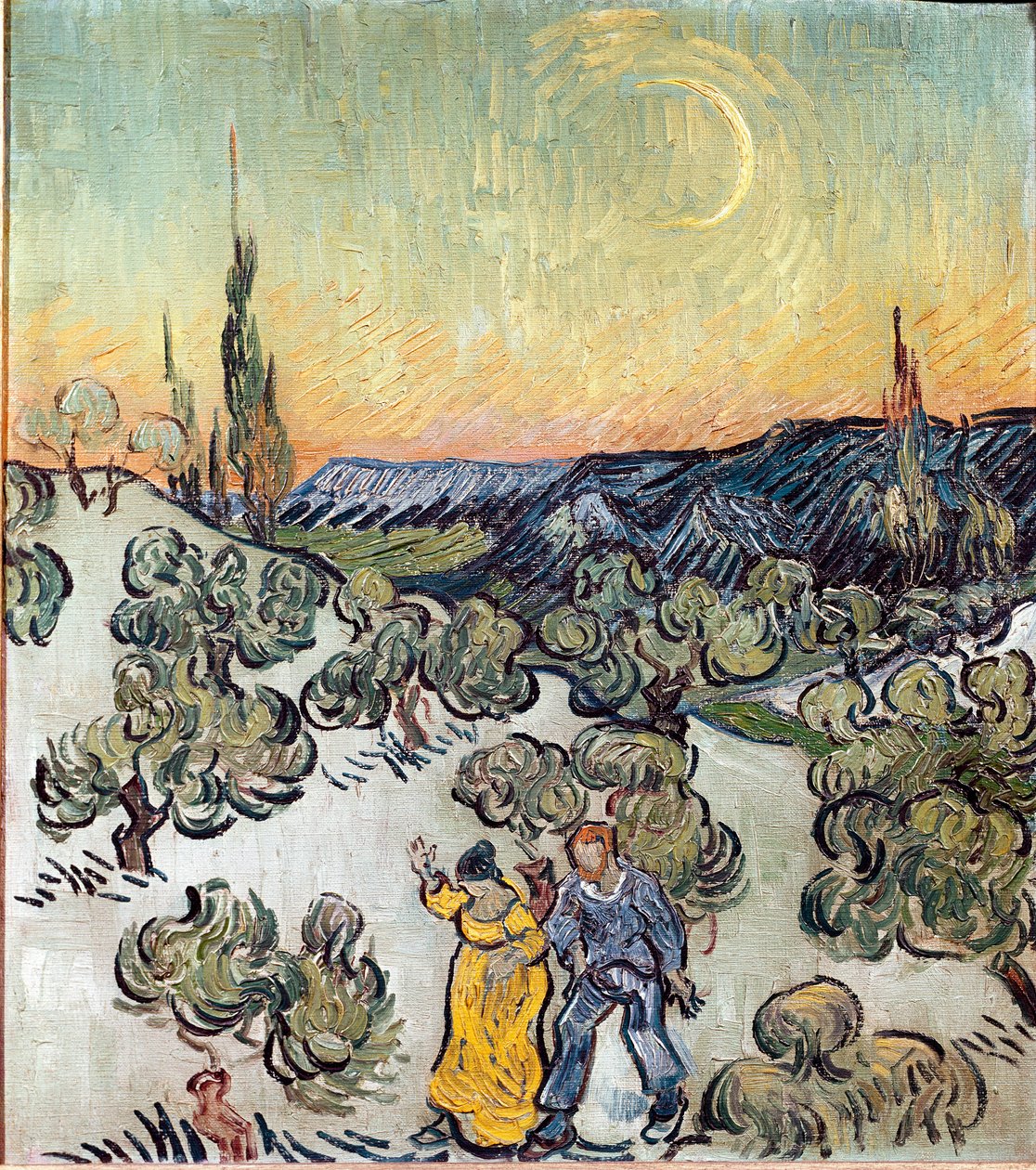 Maisema hämärässä (Saint Remy tai Saint-Remy). Vincent Van Goghin (1853-1890) maalaus tekijältä Vincent van Gogh