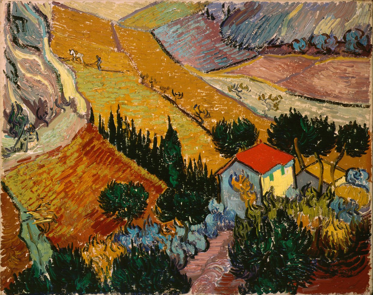 Maisema talon ja kyntäjän kanssa tekijältä Vincent van Gogh