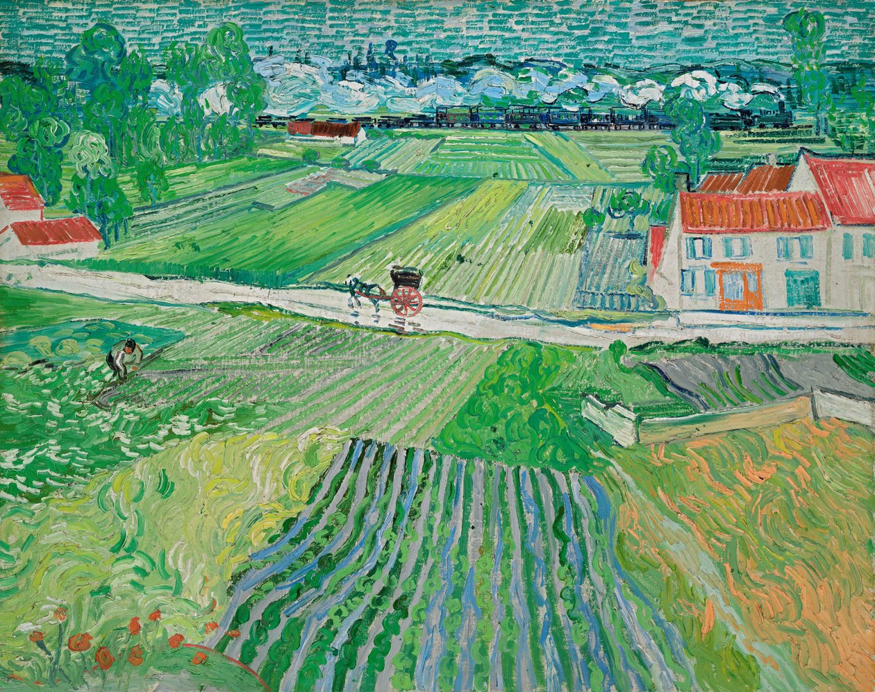 Maisema vaunujen ja junan kanssa tekijältä Vincent van Gogh