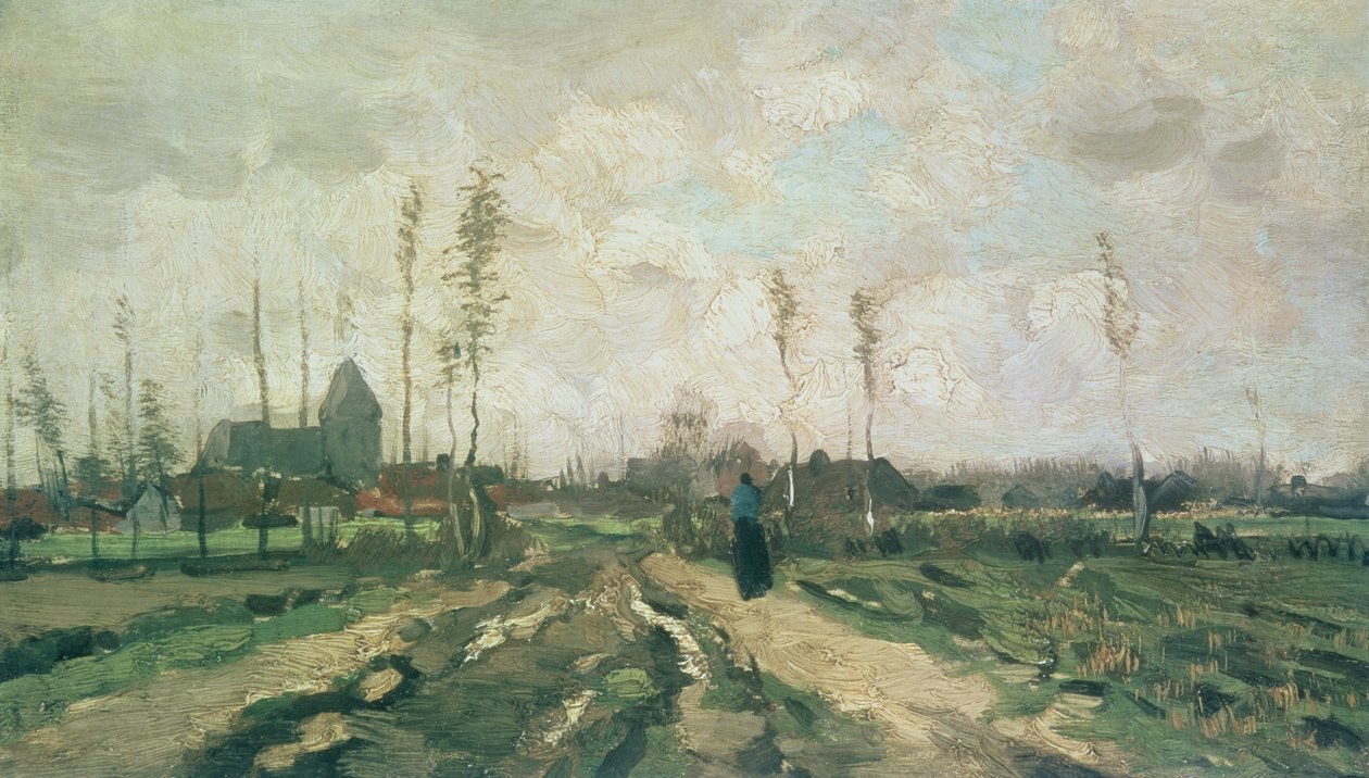 Maisema kirkoineen ja taloineen, Nuenen, 1885 tekijältä Vincent van Gogh
