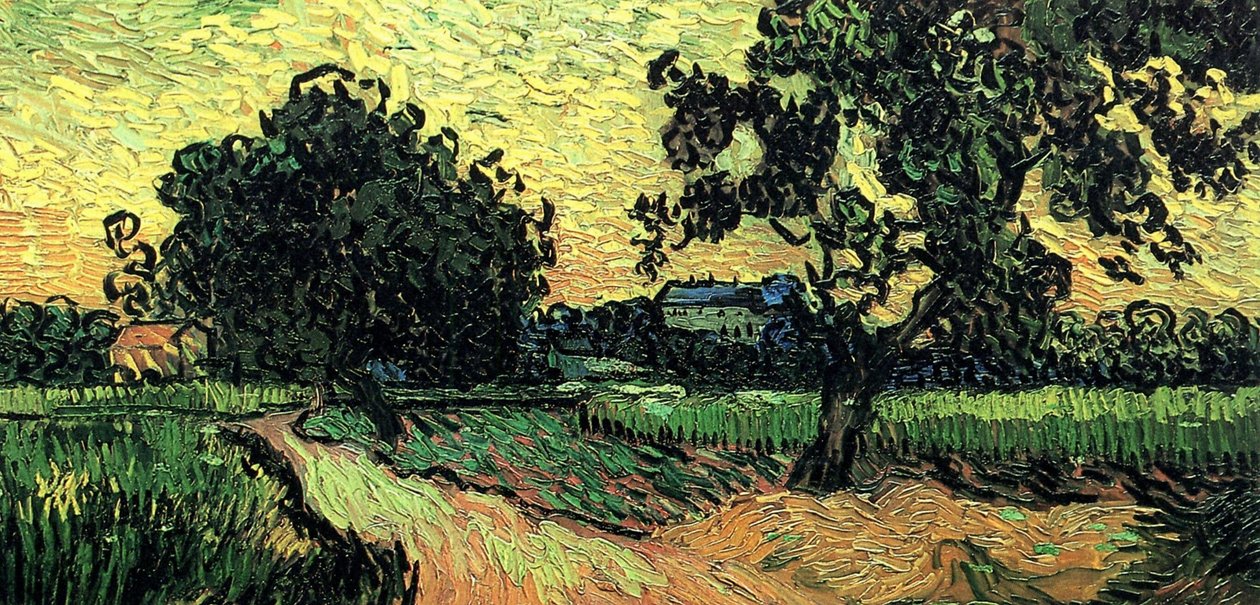 Maisema Auversin linnalla auringonlaskun aikaan tekijältä Vincent van Gogh