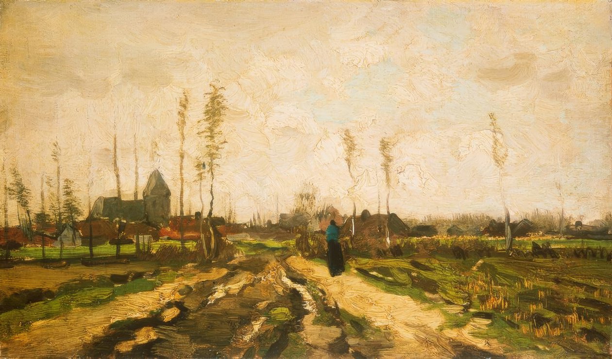 Maisema kirkon ja talojen kanssa tekijältä Vincent van Gogh