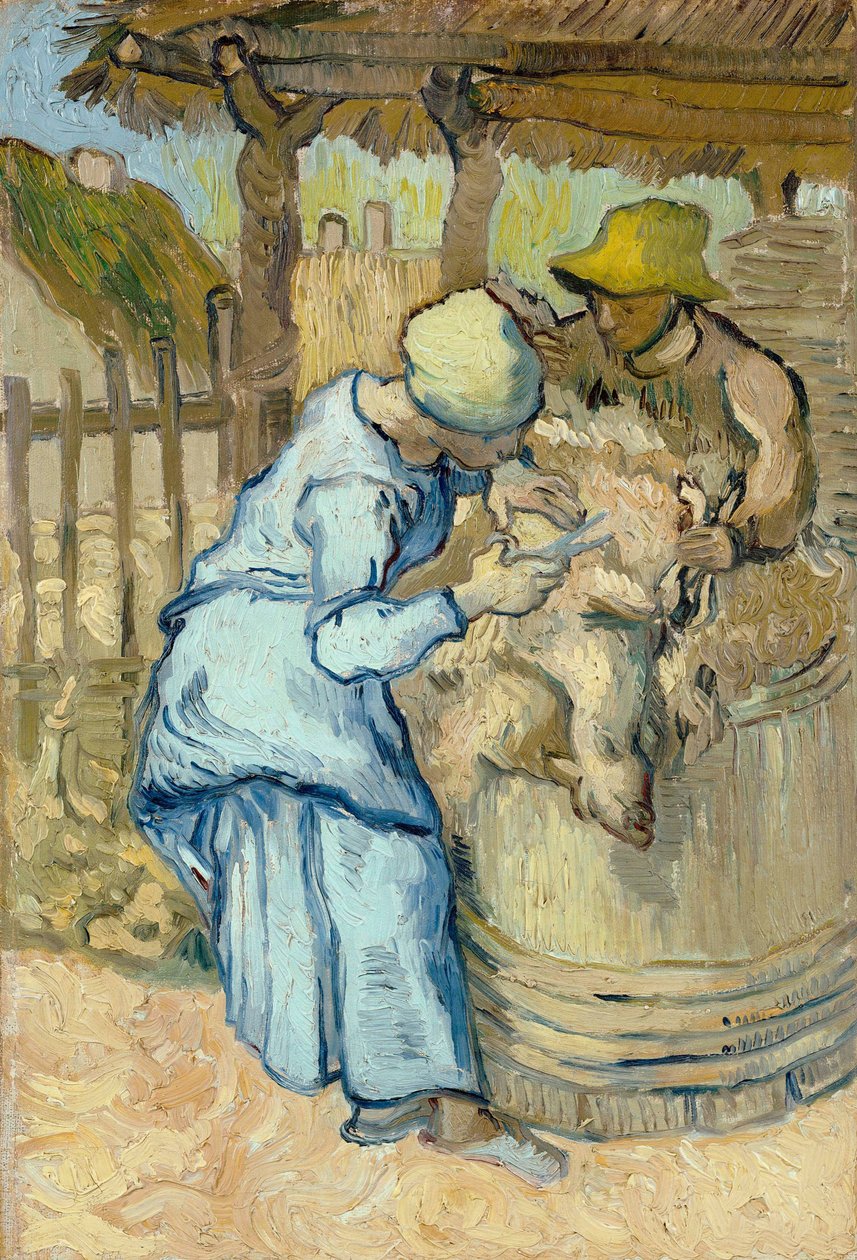 Lampaiden keritsijät - Vincent van Goghin (1853-1890) maalaus Jean Francois Milletin (1814-1875) mukaan, öljy kankaalle tekijältä Vincent van Gogh