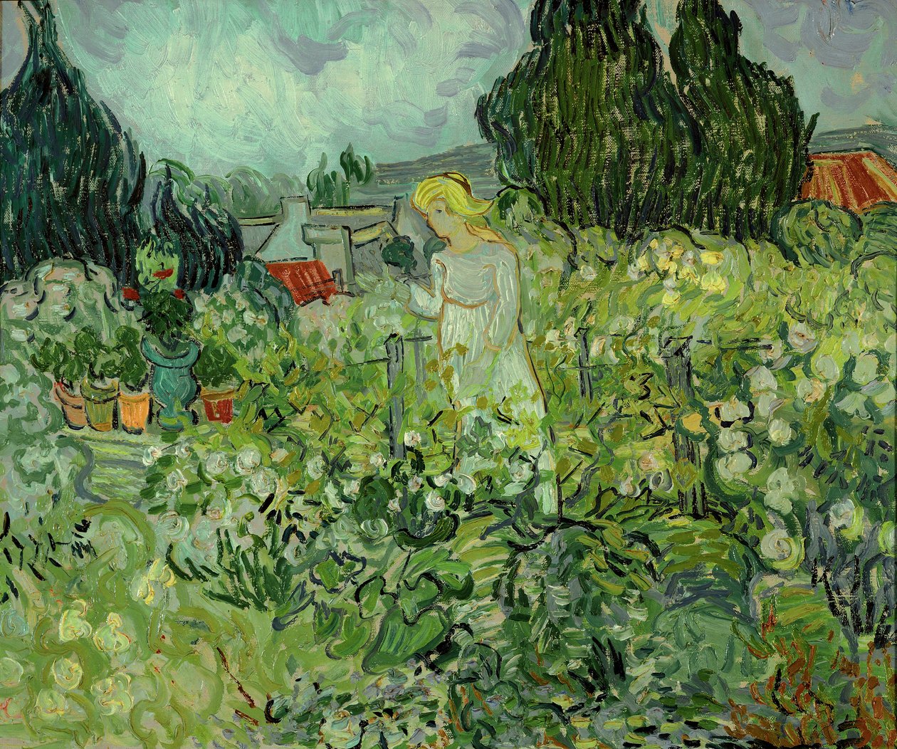 Mlle. Gachet puutarhassaan Auvers-sur-Oisessa ... (öljy kankaalle) tekijältä Vincent van Gogh