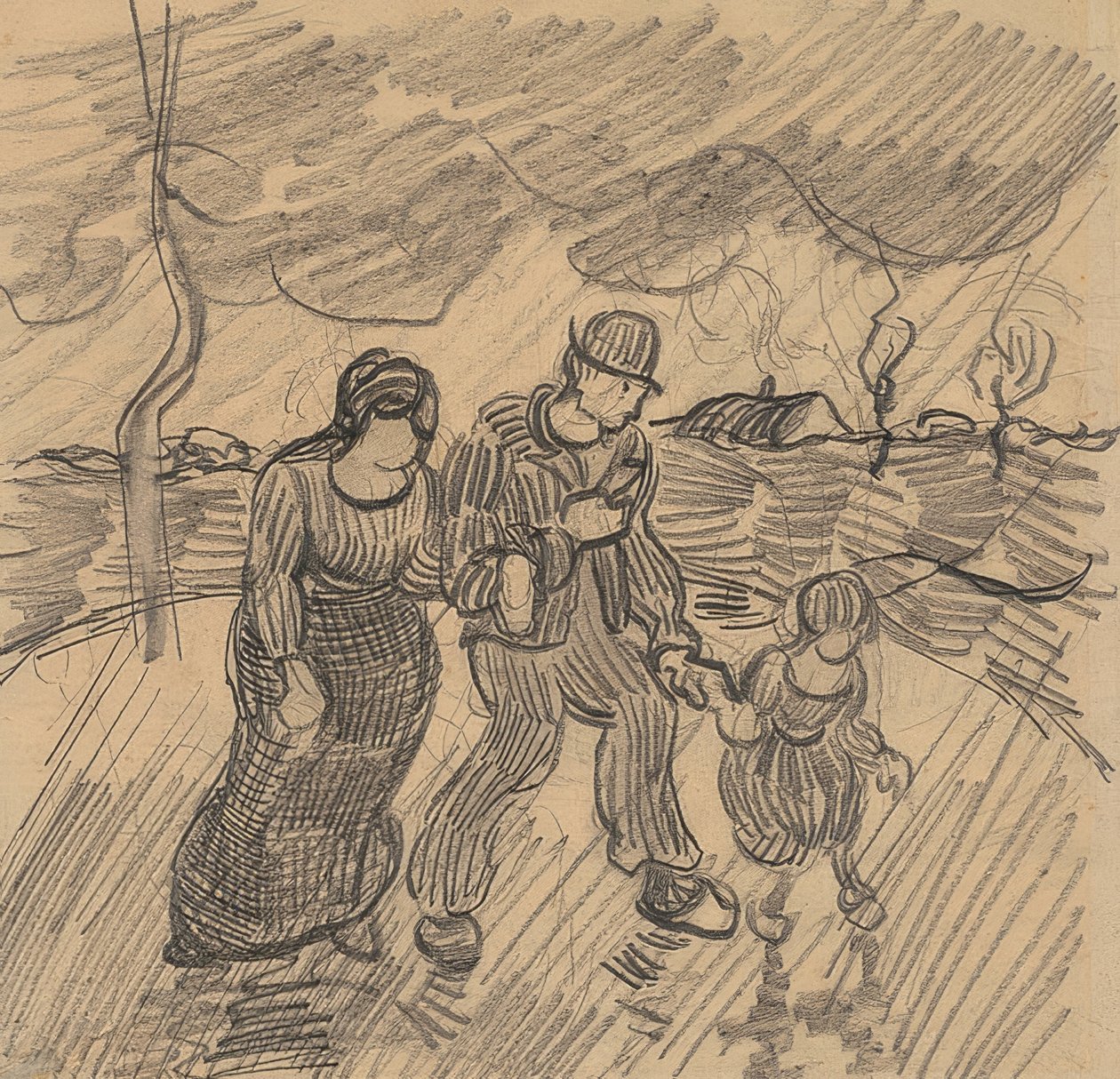 Pariskunta lapsen kanssa kadulla sateessa. 1890 tekijältä Vincent van Gogh