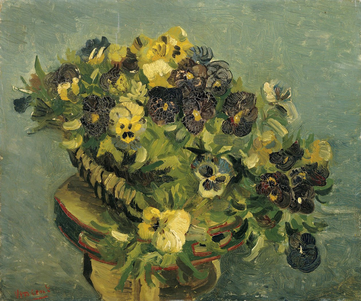 ""Orvokkikori"" (Basket of orvoks) Vincent van Goghin (1853-1890) maalaus 1886 Koko 46x55,5 cm cm Van Goghin museo, Amsterdam tekijältä Vincent van Gogh