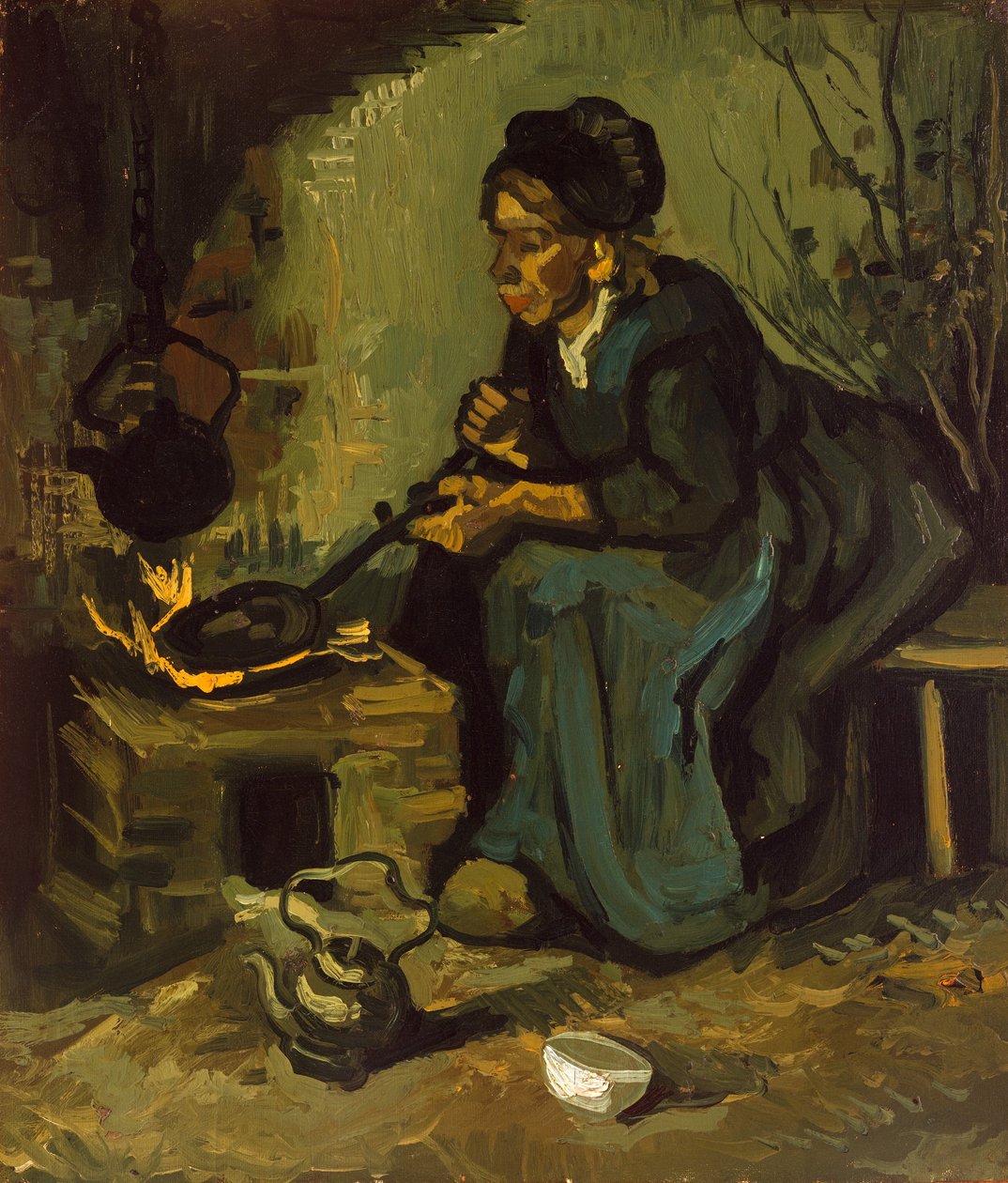 Talonpoikanainen ruoanlaitossa takan ääressä, 1885. tekijältä Vincent van Gogh