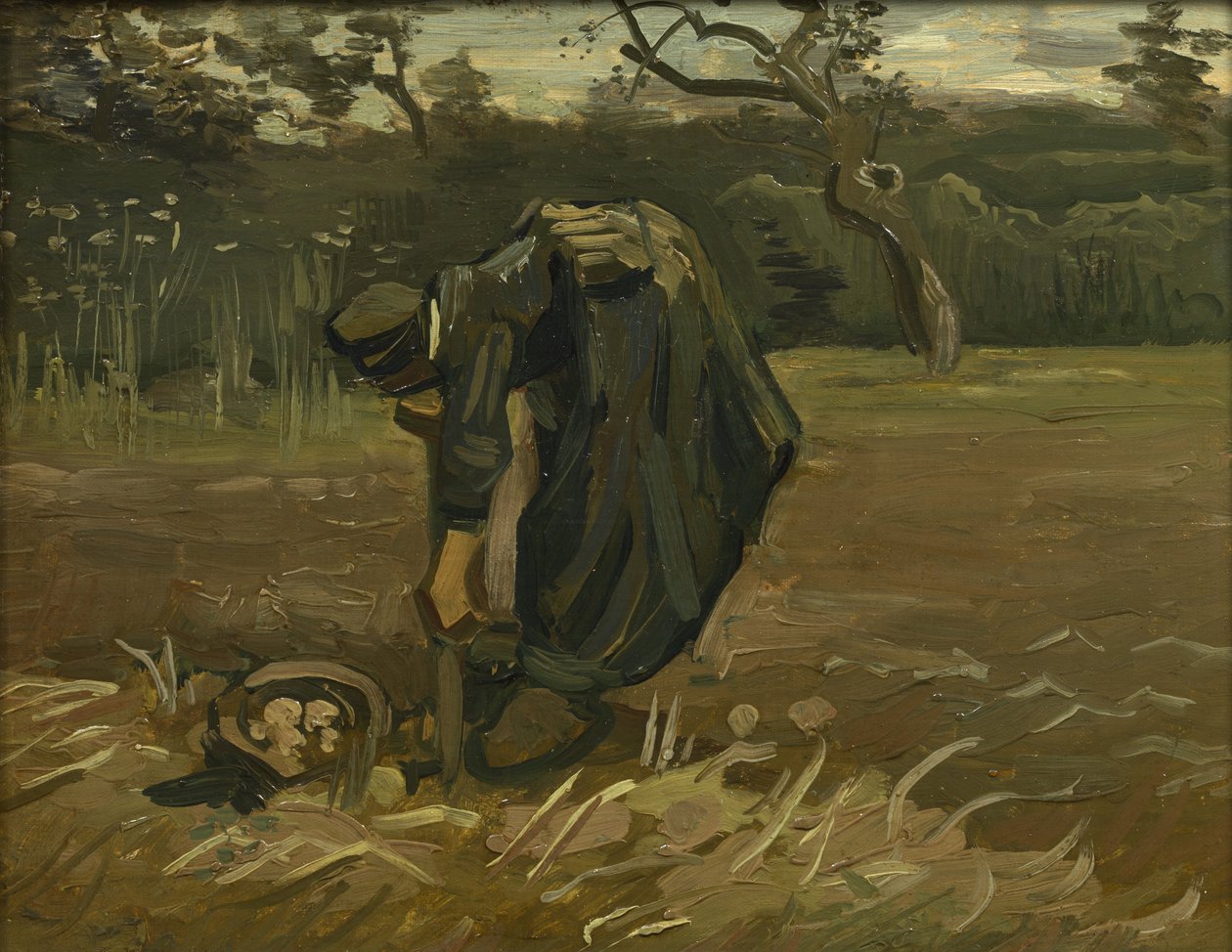 Talonpoikanainen, poimimassa perunoita, 1885 tekijältä Vincent van Gogh