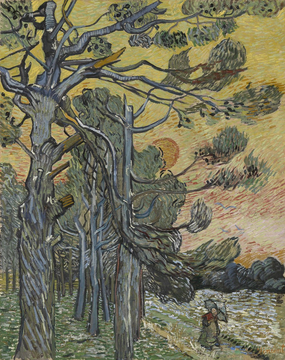 Mäntyjä auringonlaskun aikaan tekijältä Vincent van Gogh
