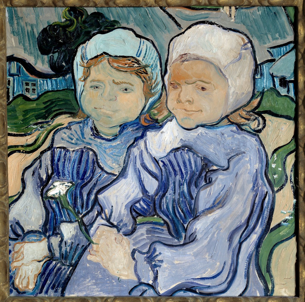 Kahden tytön muotokuva Vincent Van Goghin (1853-1890) maalaus 1890 su. 0,51x0,51 m Pariisi, musee d