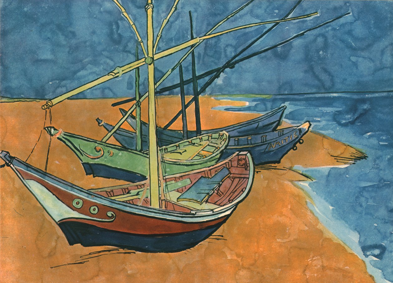 Purjeveneet rannalla Les Saintes-Mariesissa, kesäkuu 1888, 1947. tekijältä Vincent van Gogh