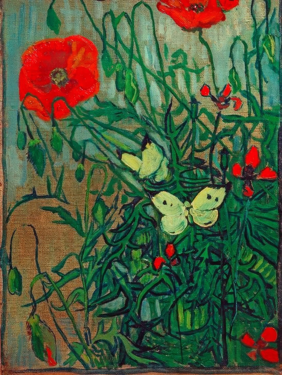 Schmetterlinge auf Mohnblüten tekijältä Vincent van Gogh