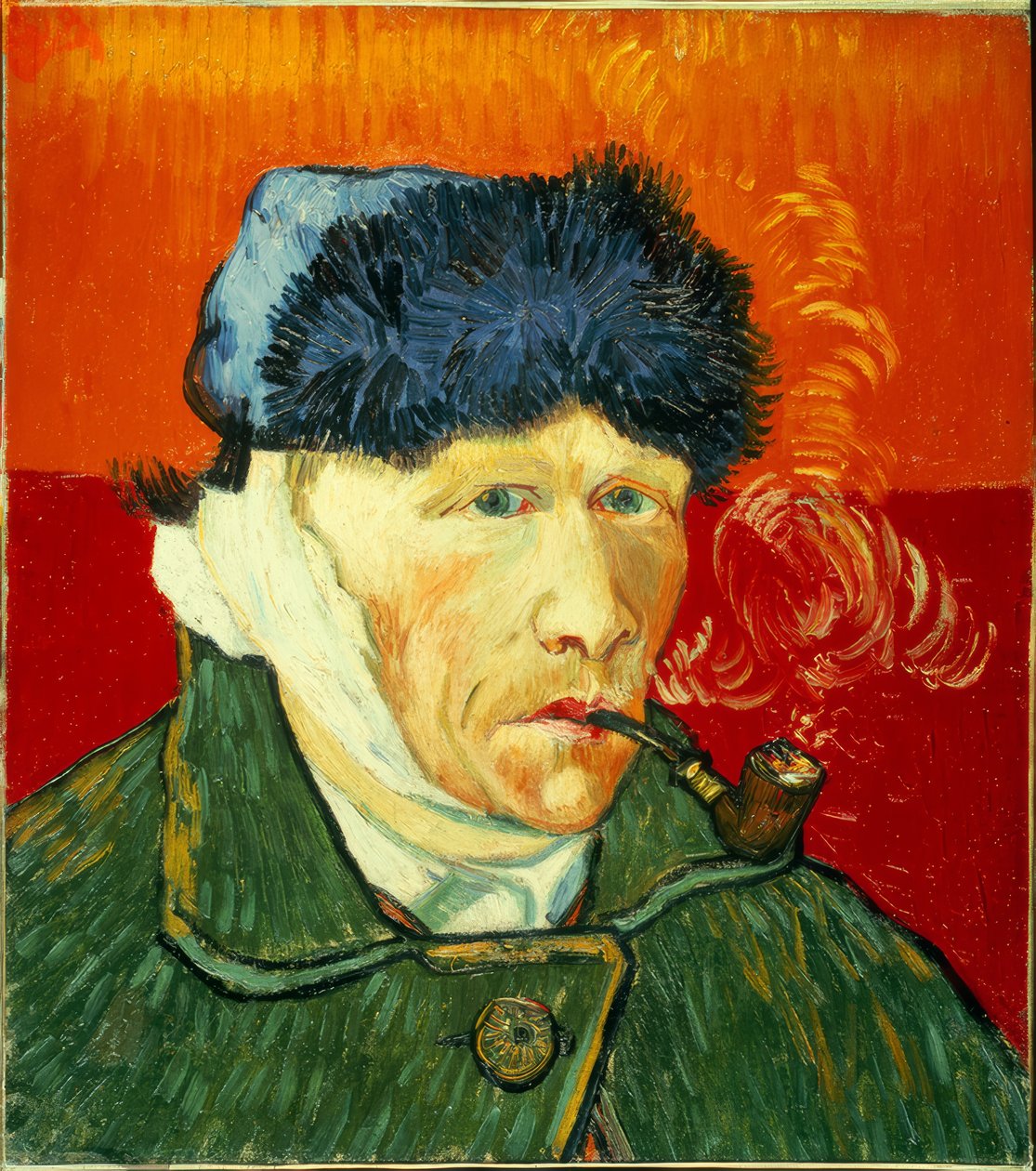 Selbstbildnis mit Pelzmütze, verbundenem Ohr und Tabakspfeife tekijältä Vincent van Gogh