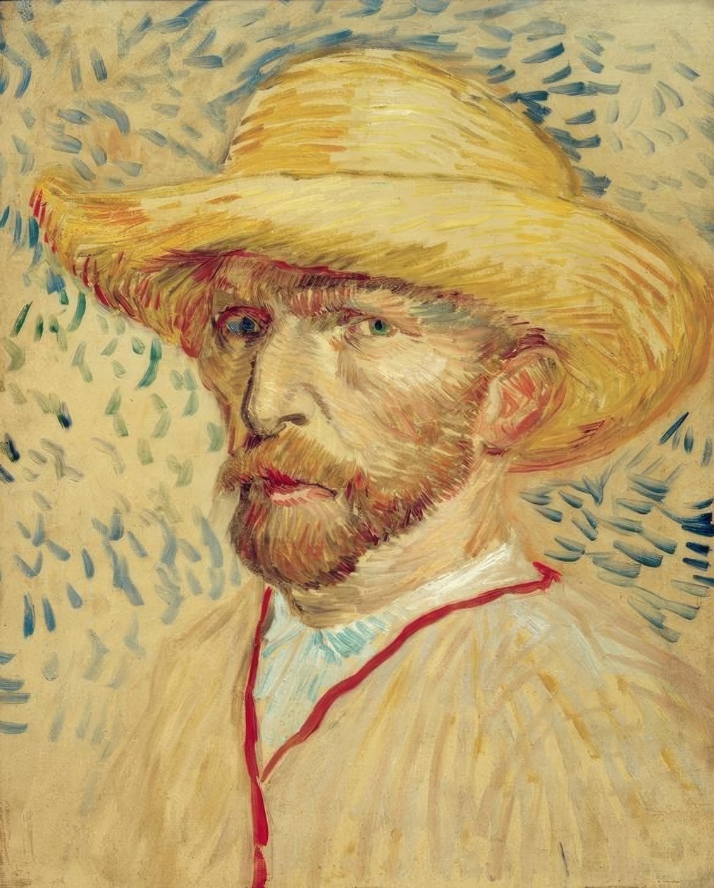 Selbstbildnis mit Strohhut und Malerkittel tekijältä Vincent van Gogh