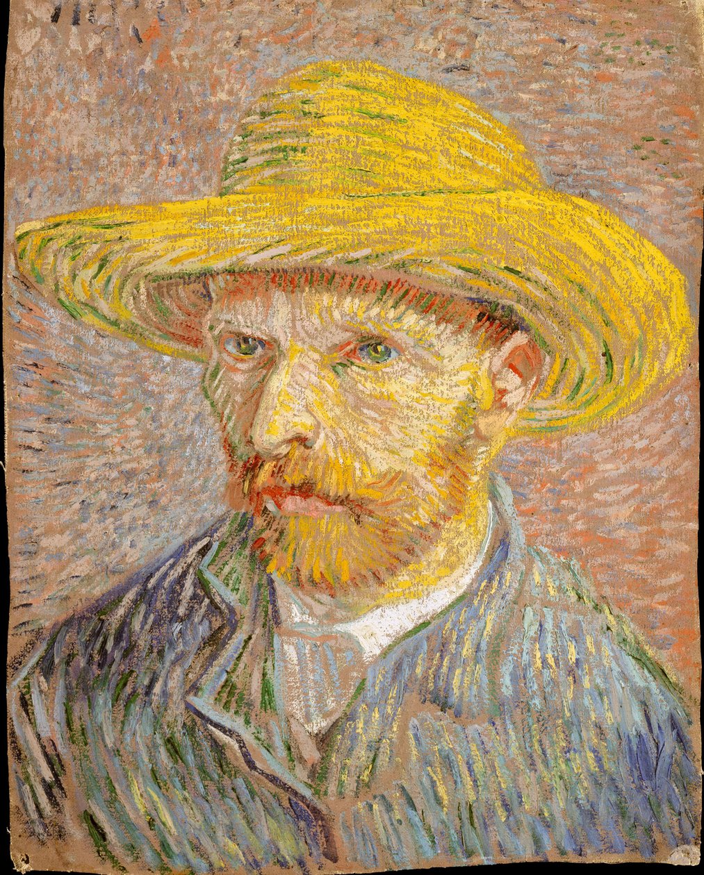 Omakuva olkihattu päässä (etupuoli: Perunankuorija) tekijältä Vincent van Gogh