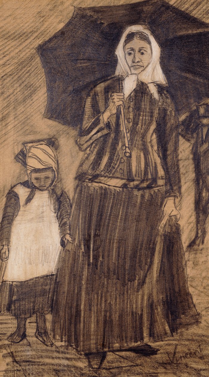 Sien sateenvarjon alla tytön kanssa, 1882 tekijältä Vincent van Gogh