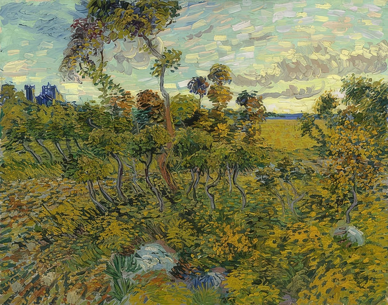 Auringonlasku Montmajourissa. 1888 tekijältä Vincent van Gogh