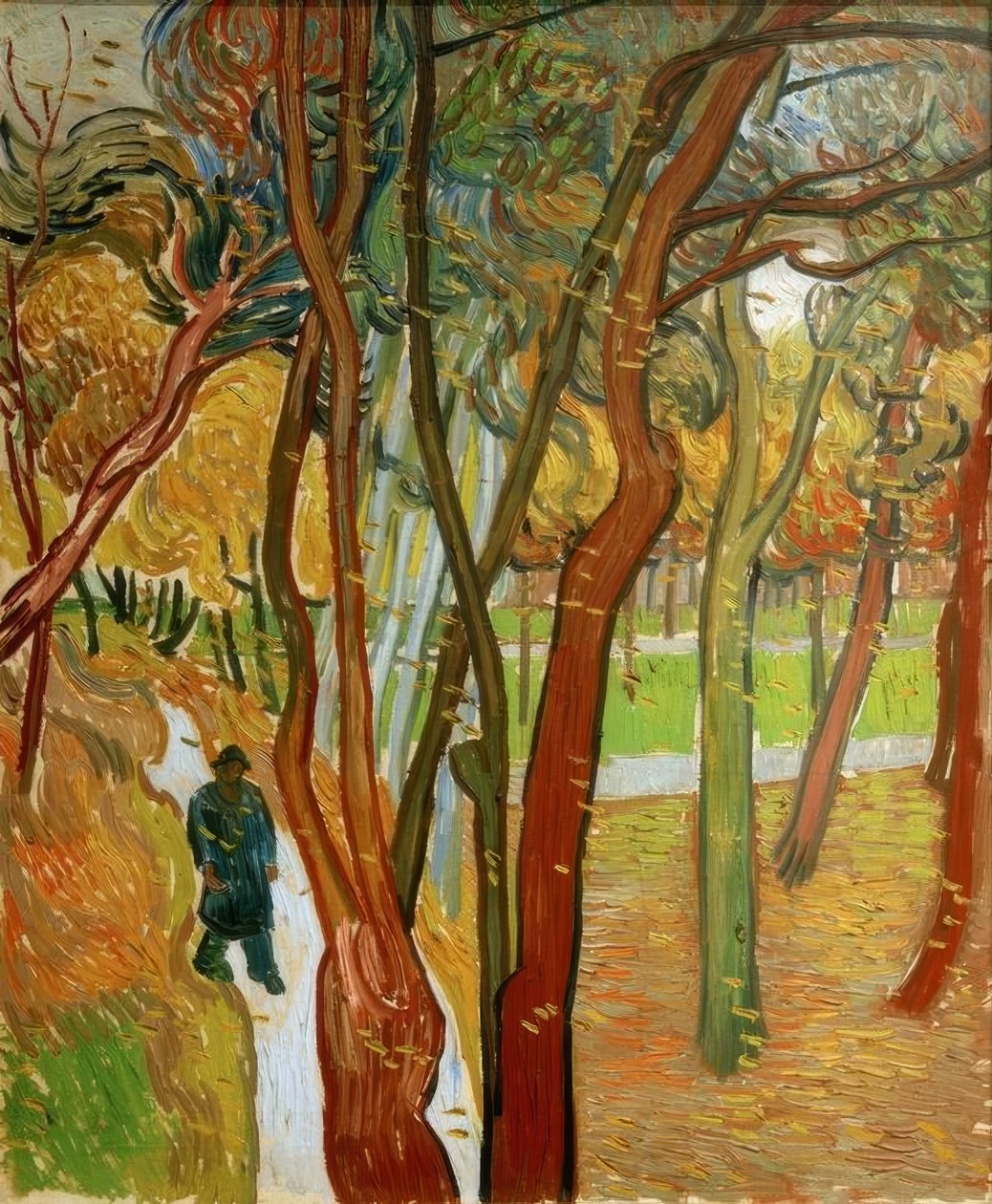 Kävelijät puistossa putoavien lehtien kanssa tekijältä Vincent van Gogh