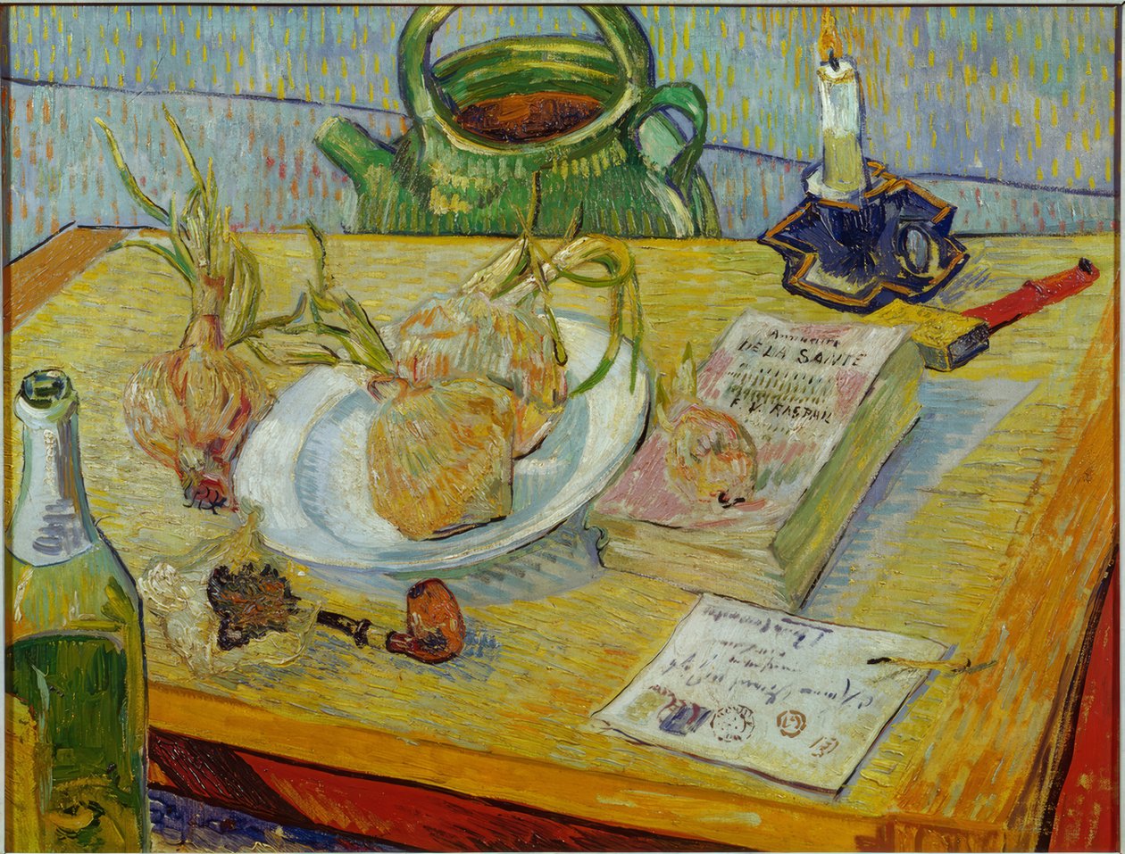 Stilleben mit Zeichenbrett, Pfeife, Zwiebeln und Siegellack tekijältä Vincent van Gogh