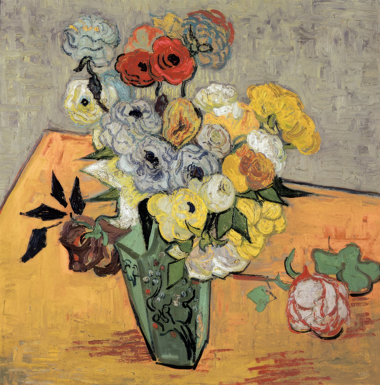 Stilleben mit japanischer Vase, Rosen und Anemonen tekijältä Vincent van Gogh